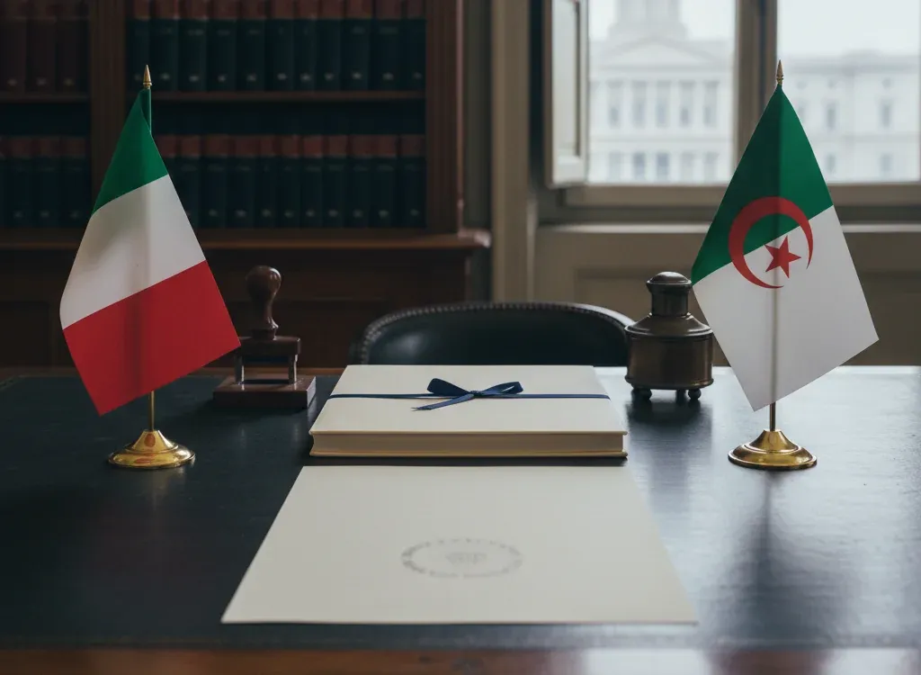 Codice fiscale italiano per cittadini nati in Algeria — scena d'archivio istituzionale con bandiere Algeria e Italia, codice catastale Z301