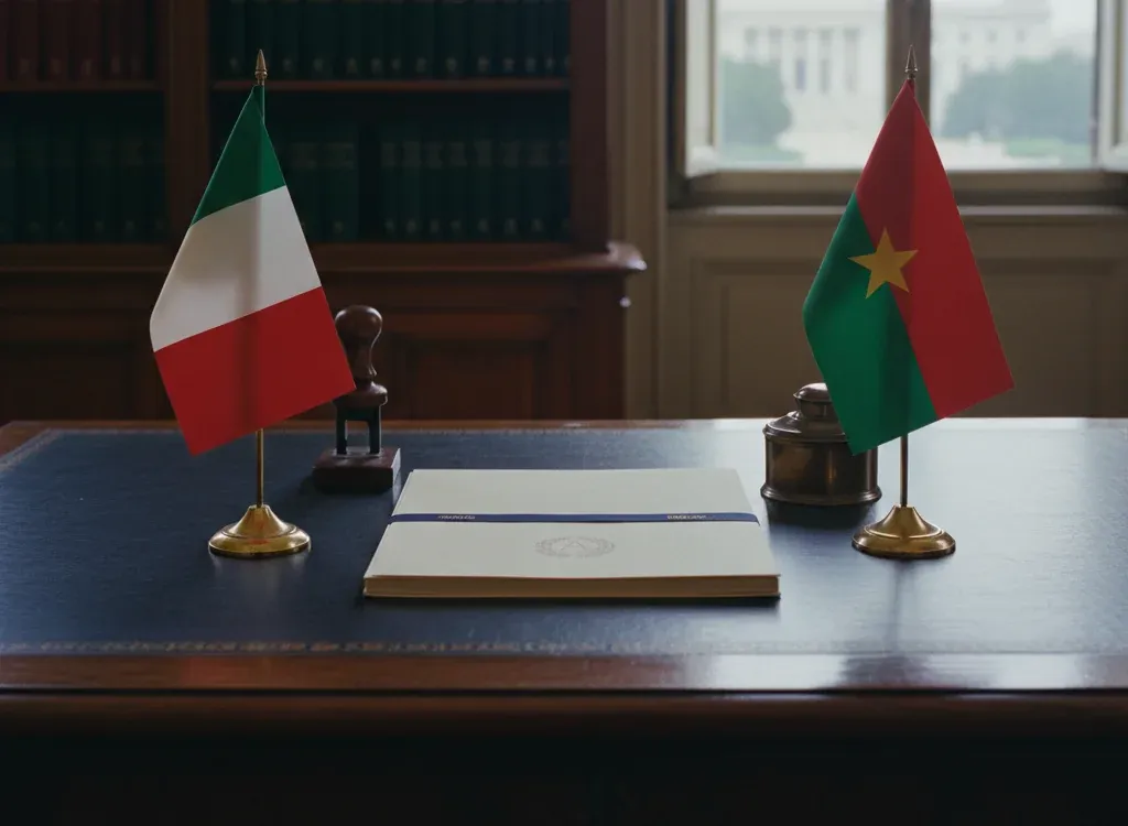 Codice fiscale italiano per cittadini nati in Burkina Faso — scena d'archivio istituzionale con bandiere Burkina Faso e Italia, codice catastale Z354