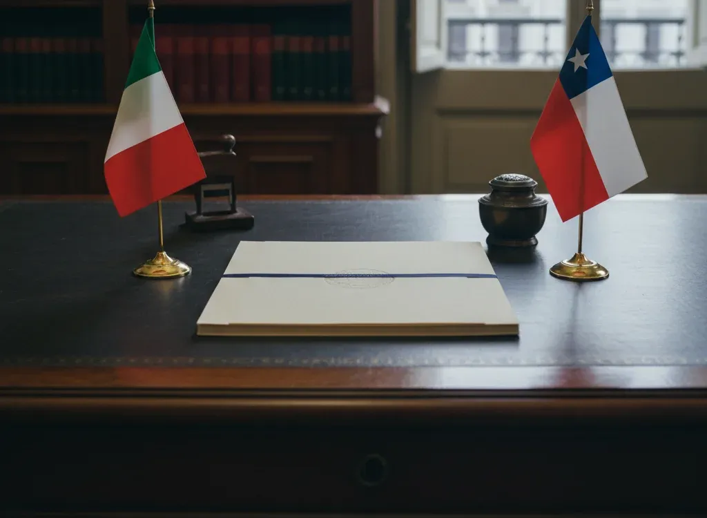 Codice fiscale italiano per cittadini nati in Cile — scena d'archivio istituzionale con bandiere Cile e Italia, codice catastale Z603