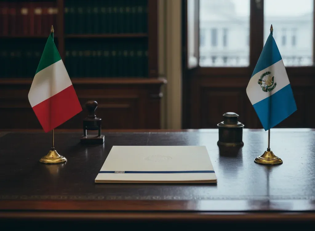 Codice fiscale italiano per cittadini nati in Guatemala — scena d'archivio istituzionale con bandiere Guatemala e Italia, codice catastale Z509