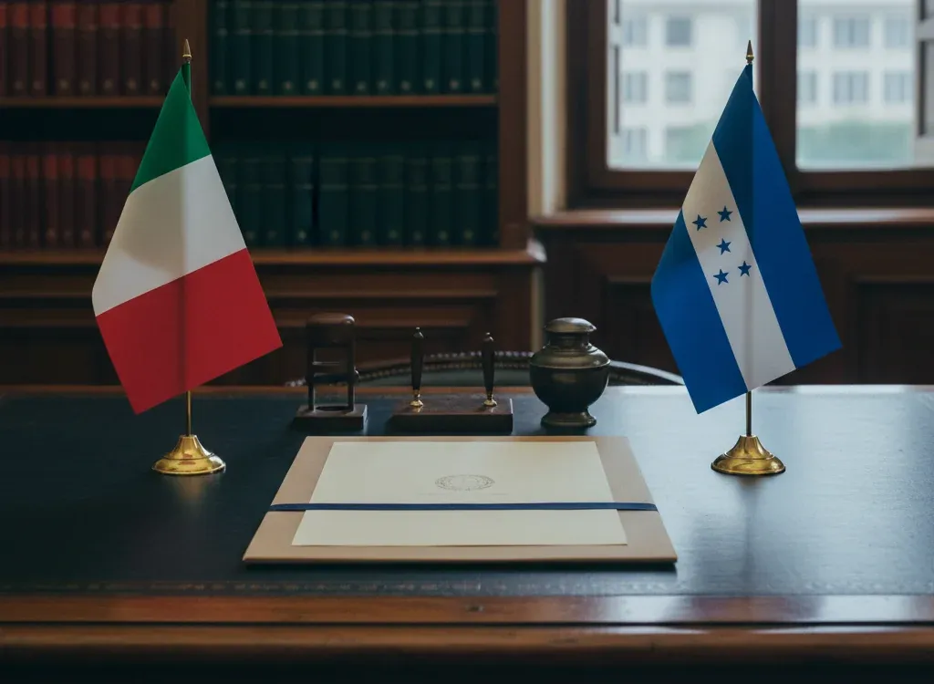 Codice fiscale italiano per cittadini nati in Honduras — scena d'archivio istituzionale con bandiere Honduras e Italia, codice catastale Z511