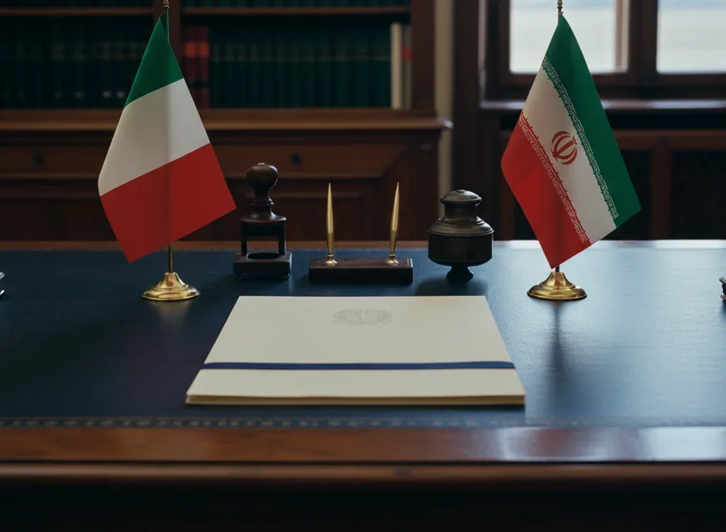 Codice fiscale italiano per cittadini nati in Iran — scena d'archivio istituzionale con bandiere Iran e Italia, codice catastale Z224