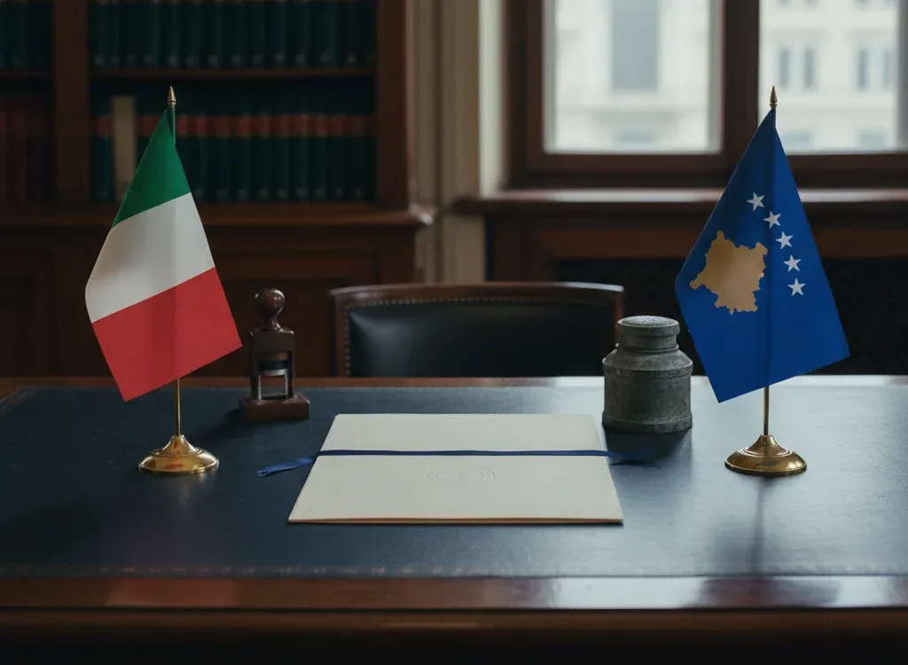 Codice fiscale italiano per cittadini nati in Kosovo — scena d'archivio istituzionale con bandiere Kosovo e Italia, codice catastale Z160