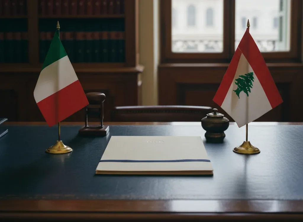 Codice fiscale italiano per cittadini nati nel Libano — scena d'archivio istituzionale con bandiere Libano e Italia, codice catastale Z229