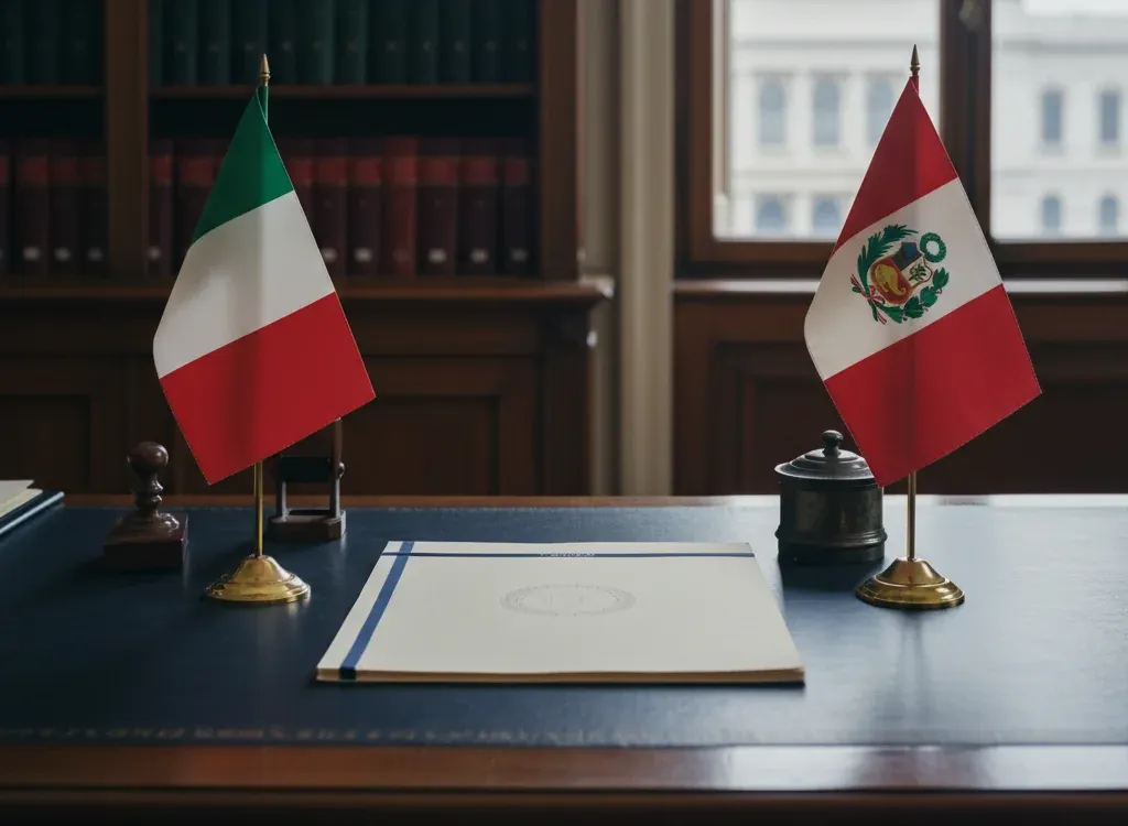 Codice fiscale italiano per cittadini nati in Perù — scena d'archivio istituzionale con bandiere Perù e Italia, codice catastale Z611