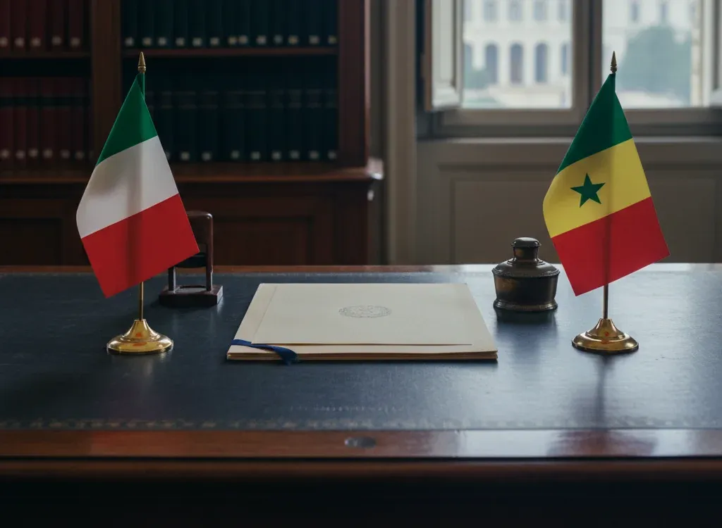 Codice fiscale italiano per cittadini nati in Senegal — scena d'archivio istituzionale con bandiere Senegal e Italia, codice catastale Z343