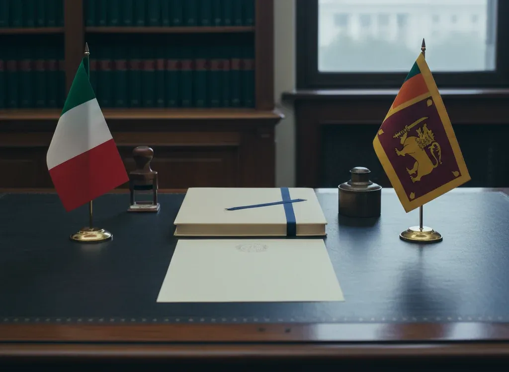 Codice fiscale italiano per cittadini nati in Sri Lanka — scena d'archivio istituzionale con bandiere Sri Lanka e Italia, codice catastale Z209