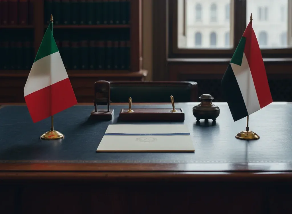 Codice fiscale italiano per cittadini nati in Sudan — scena d'archivio istituzionale con bandiere Sudan e Italia, codice catastale Z348