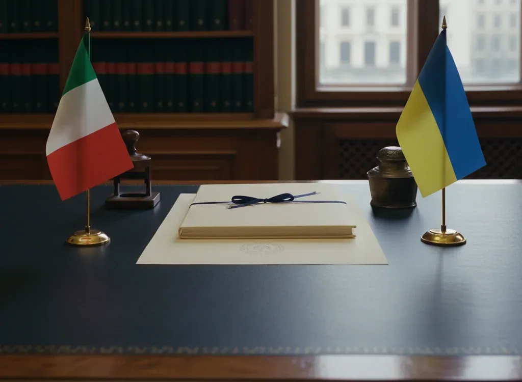 Codice fiscale italiano per cittadini nati in Ucraina — scena d'archivio istituzionale con bandiere Ucraina e Italia, codice catastale Z138